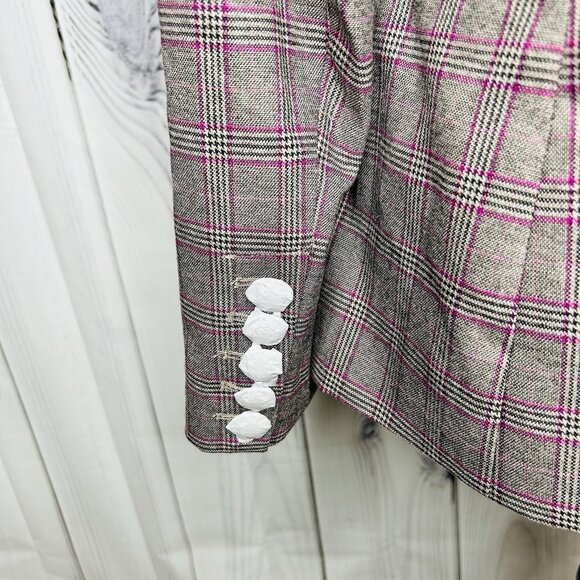 NWT Boston Proper Glen Plaid Single Button Lined Business Blazer Sz 12 Gray Pink - Picture 11 of 11